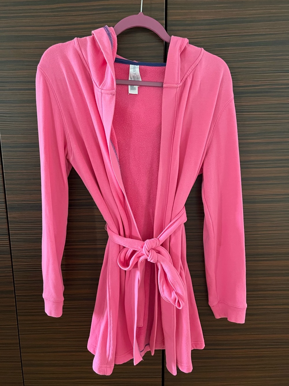 Pink Hooded Belted Wrap house Robe - size M